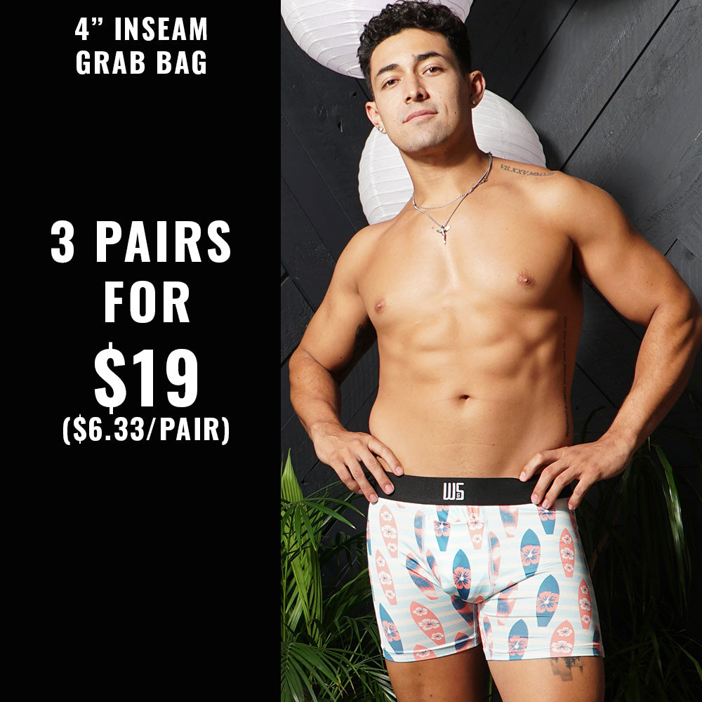 4" Inseam W/Chafe Safe Pouch Grab Bag - 3 FOR $19