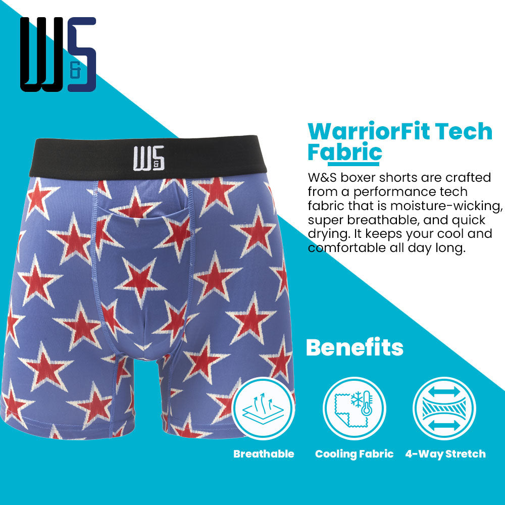 4" Inseam Trunk Boxer Brief 6 Pack - WarriorFit Moisture Wicking Fabric - W/Chafe Safe Pouch