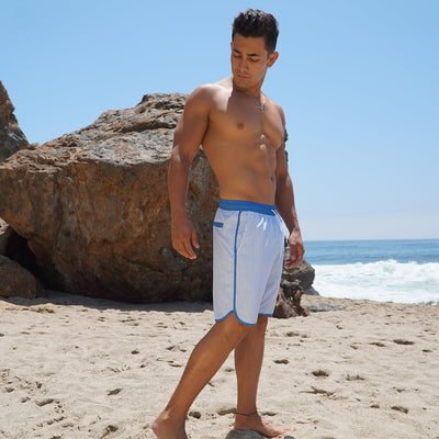 Light Blue Blue Swim Trunks W/Performance Liner | 8" Inseam