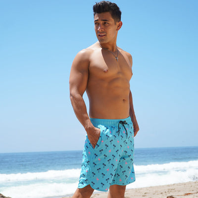 Light Blue Blue Swim Trunks W/Performance Liner | 8" Inseam