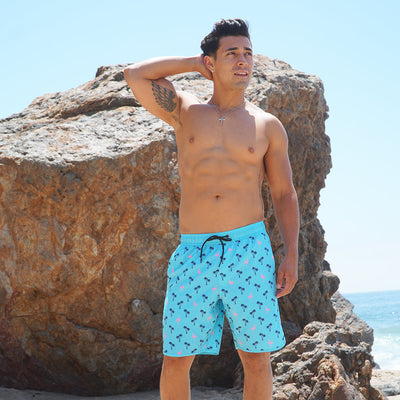 Light Blue Blue Swim Trunks W/Performance Liner | 8" Inseam