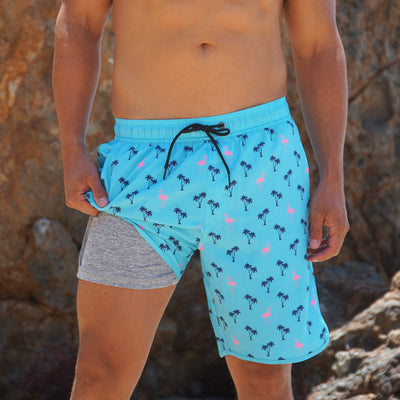 Navy Blue Swim Trunks W/Performance Liner | 8" Inseam