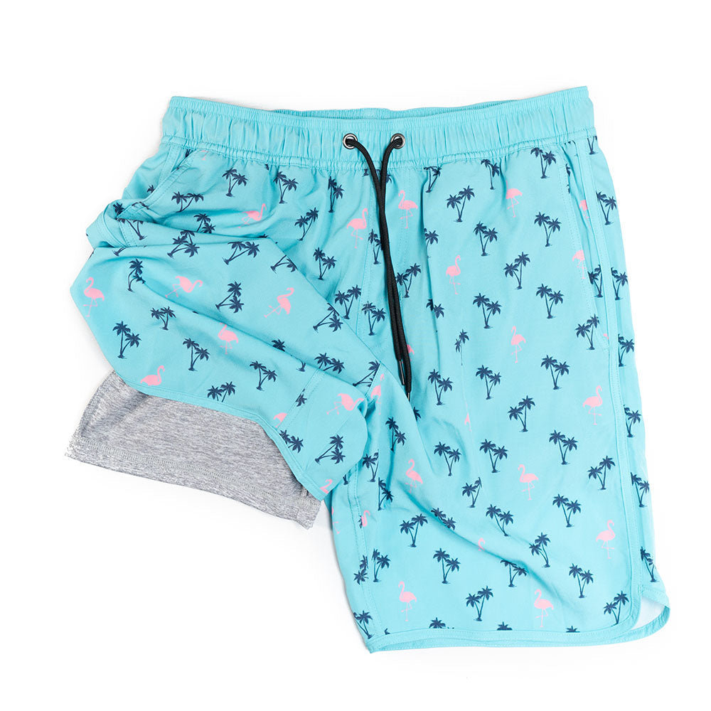 Light Blue Blue Swim Trunks W/Performance Liner | 8" Inseam