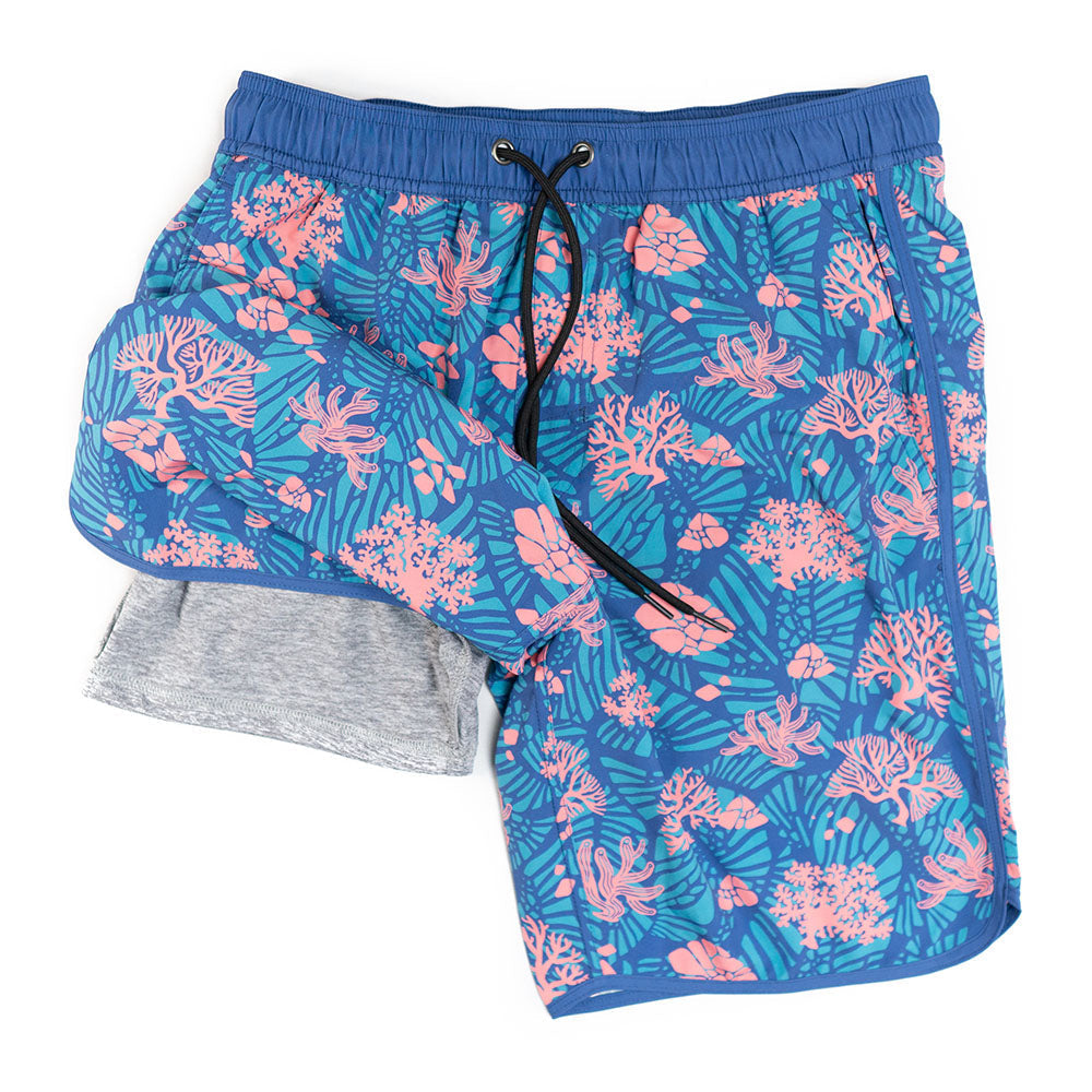 Light Blue Blue Swim Trunks W/Performance Liner | 8" Inseam