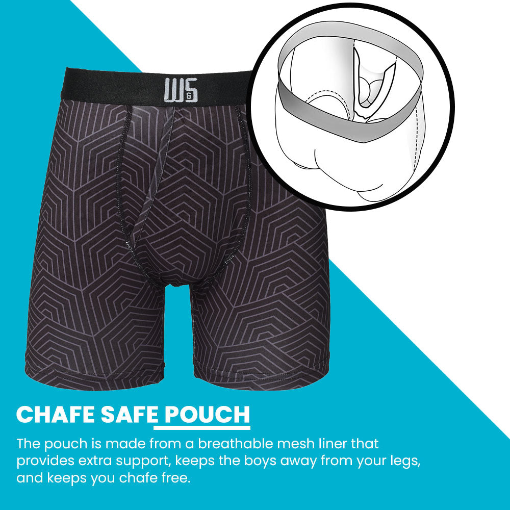 6" Inseam Boxer Brief 6 Pack - WarriorFit Moisture Wicking Fabric - W/Chafe Safe Pouch